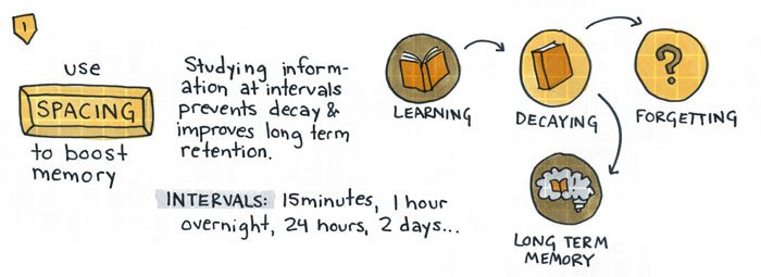 Studying information at intervals prevents decay and improves long-term retention. 