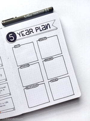 A blank five-year plan bullet journal layout.