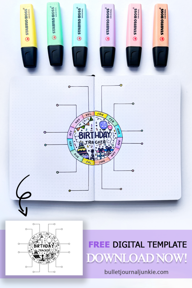 Birthday tracker layout banner for Pinterest.