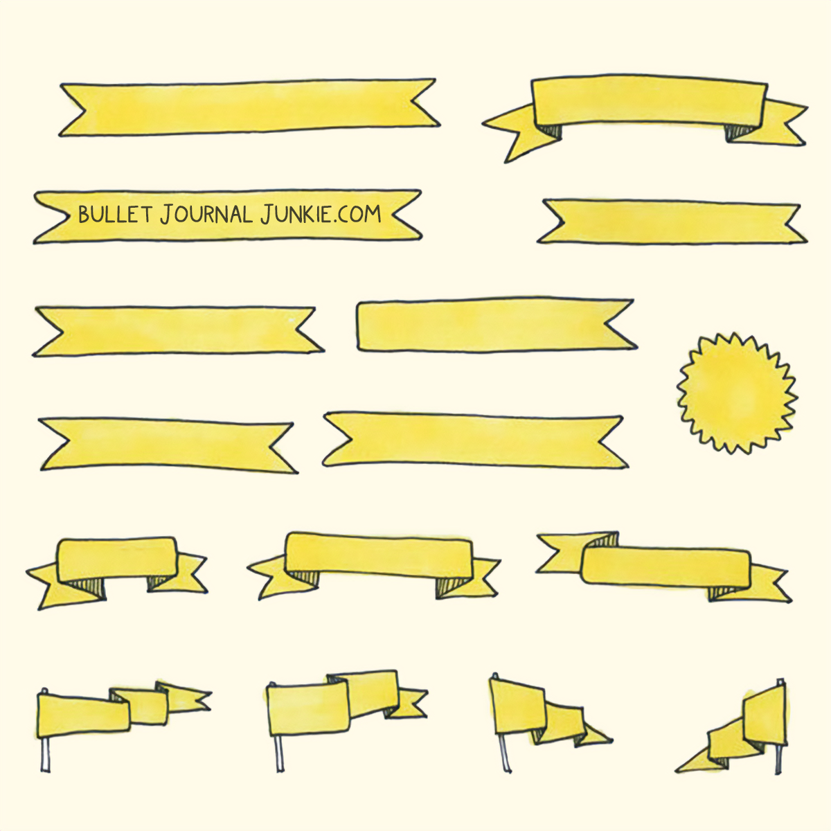 yellow hand drawn bullet journal banners.
