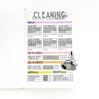 Cleaning Tracker Template | Free Bullet Journal Layout Printable
