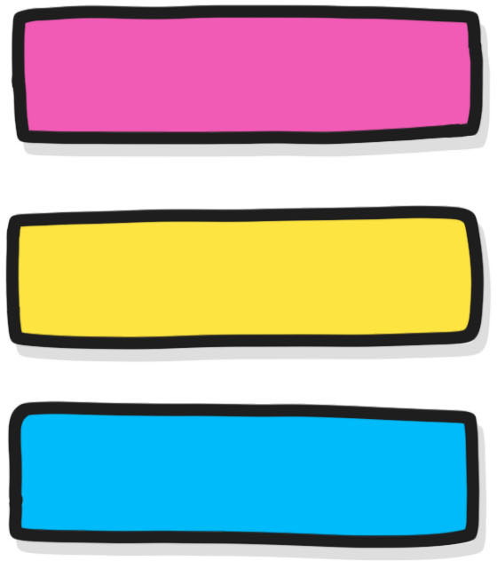 generic icon of three bars in pink, yellow, and blue.