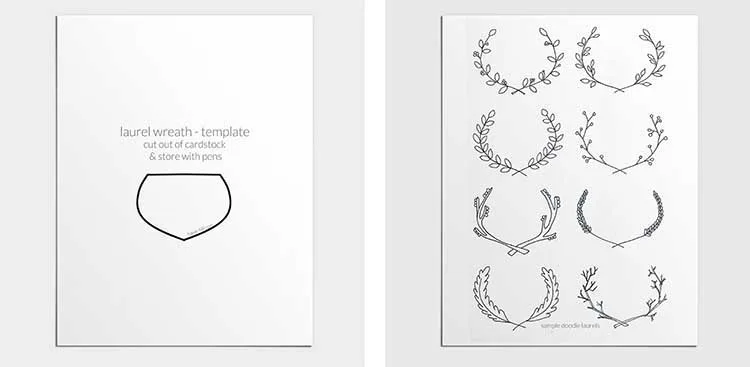 steps to drawing floral laurels in a bullet journal.
