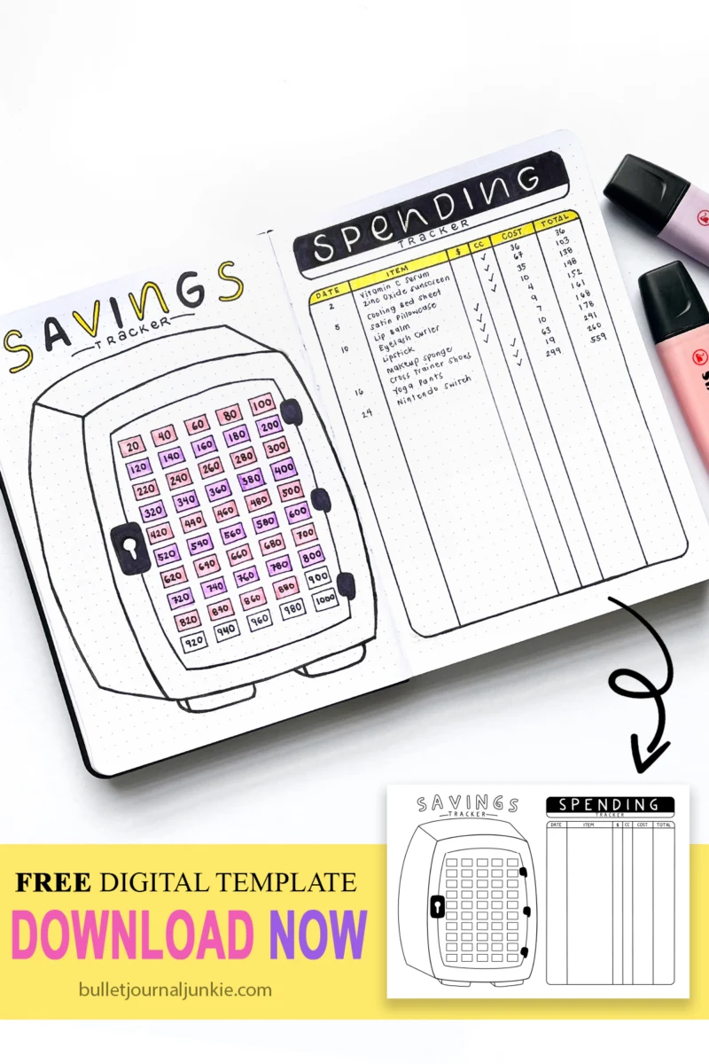 Savings Vs. Shopping Tracker Template Free Bullet Journal Layout Printable  - Bullet Journal Junkie