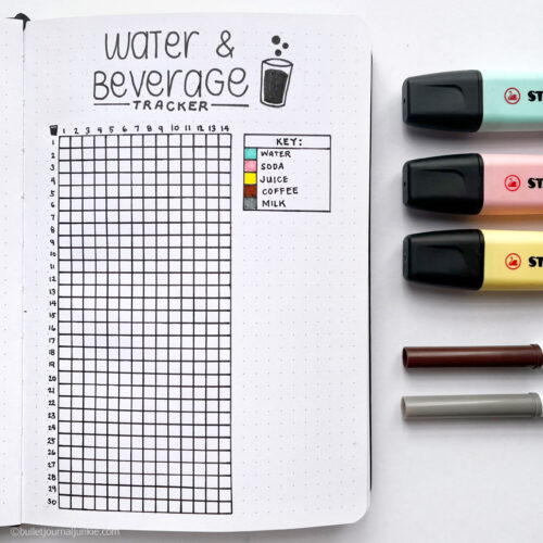 Bullet Journal Water Tracker with Soda & Coffee | Free Bullet Journal Layout Printable