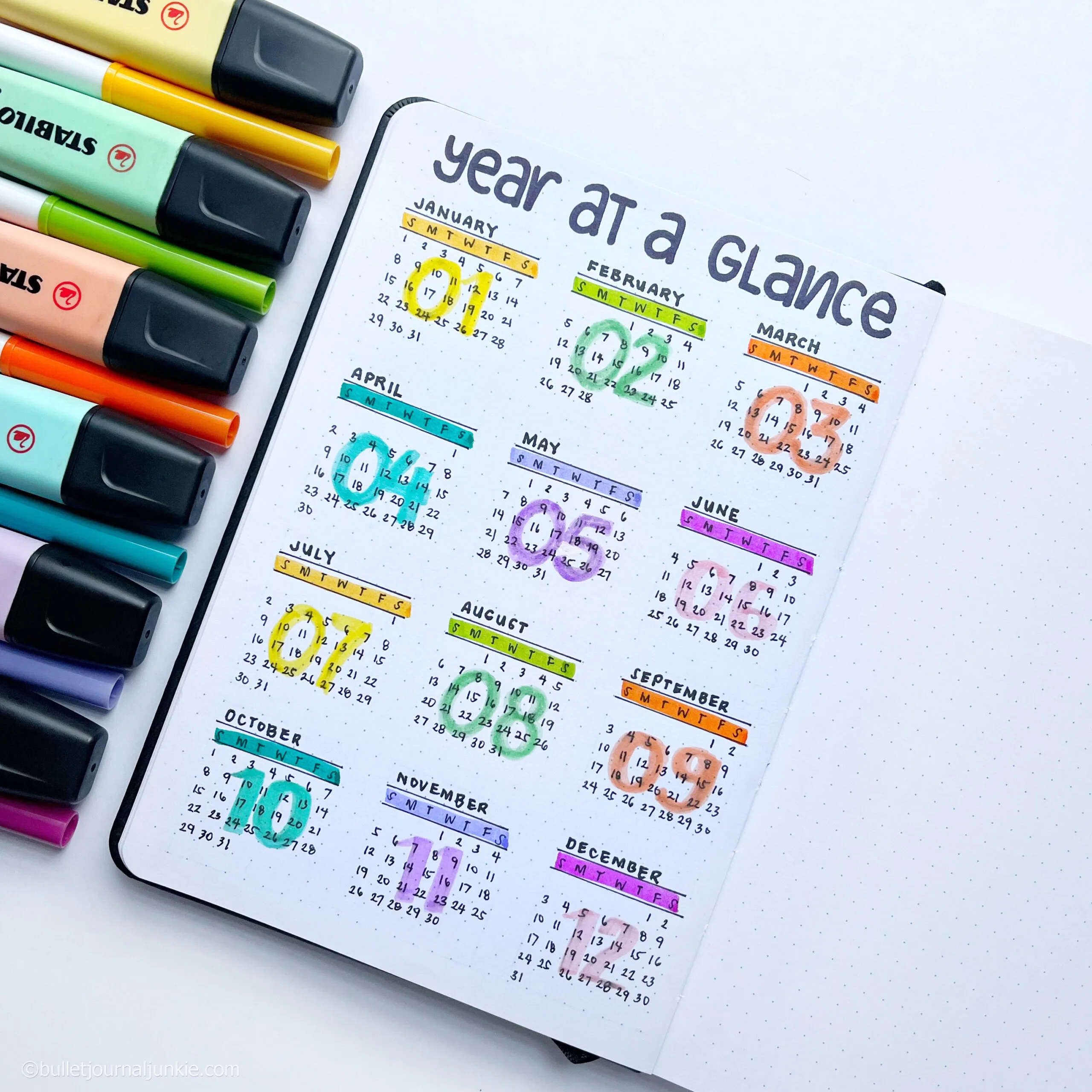 FREE Printable Bullet Journal Year at a Glance Calendar