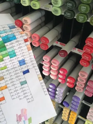 Copic markers in an art store.